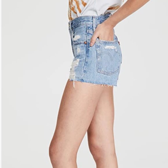 LEVI'S Women's Premium 501 Original Denim Shorts Distressed Button Fly 29 NWOT - Picture 4 of 6